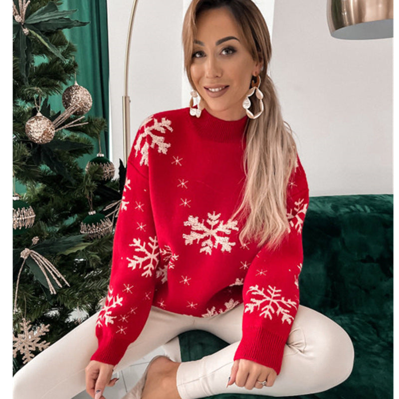 Desiré-Fall Winter Women's Christmas Sweater Knitted Fluffy Loose Casual Christmas Snowflake Print Long Sleeves Pullovers Tops Streetwear - Desiré