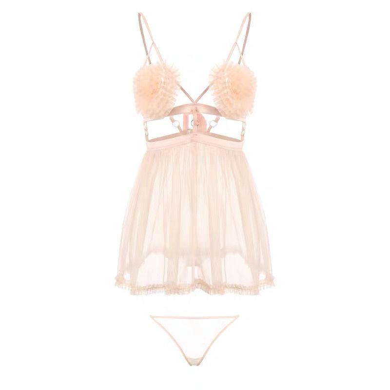 High-End Sexy See-Through Mesh Hollow Sexy Lingerie Peach Heart - Desiré