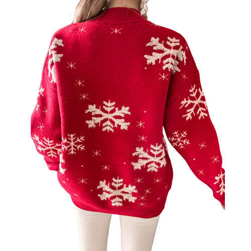 Desiré-Fall Winter Women's Christmas Sweater Knitted Fluffy Loose Casual Christmas Snowflake Print Long Sleeves Pullovers Tops Streetwear - Desiré
