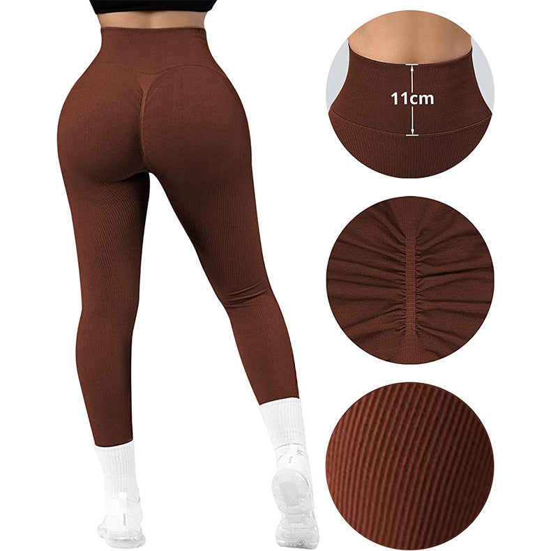 Desiré-High Waist Seamless Leggings Threaded Knitted Fitness Pants Solid Women's Slimming Sports Yoga Pants Elastic Running Sport Leggings - Desiré