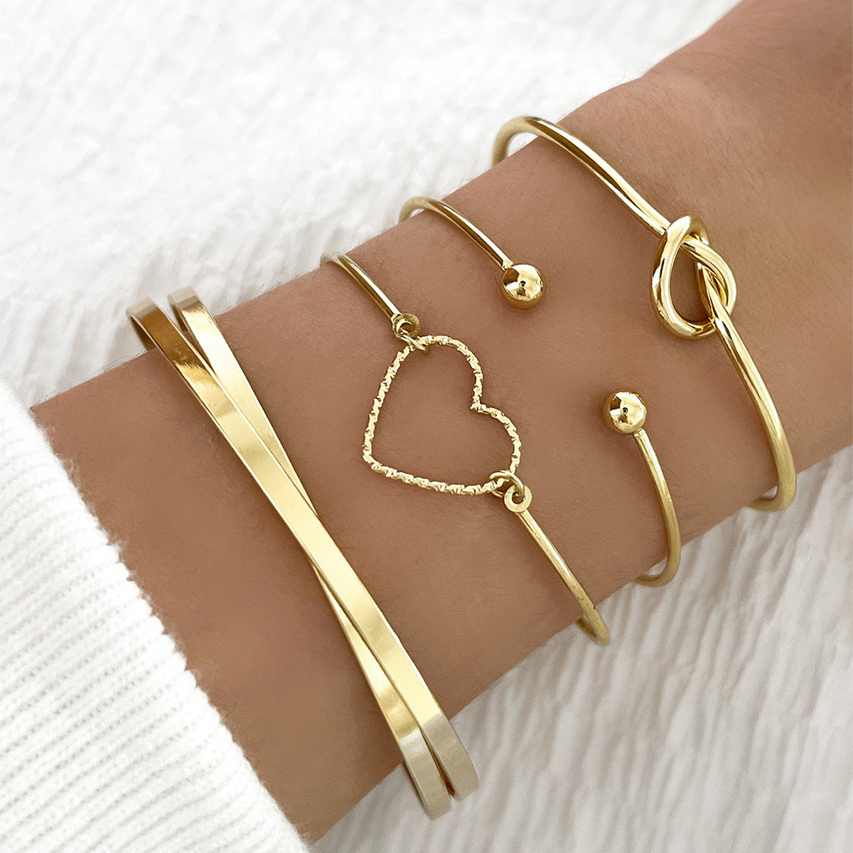Vintage Gold Crystal Heart Letter Love Bangle Bracelet For Women Fashion Multi-layer Geometric Charm Bracelets Jewelry Gifts - Desiré