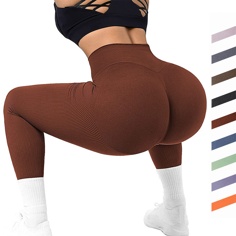 Desiré-High Waist Seamless Leggings Threaded Knitted Fitness Pants Solid Women's Slimming Sports Yoga Pants Elastic Running Sport Leggings - Desiré