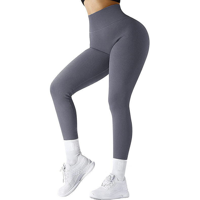 Desiré-High Waist Seamless Leggings Threaded Knitted Fitness Pants Solid Women's Slimming Sports Yoga Pants Elastic Running Sport Leggings - Desiré