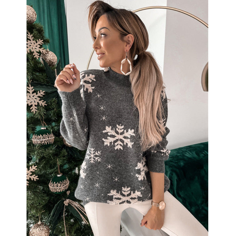 Desiré-Fall Winter Women's Christmas Sweater Knitted Fluffy Loose Casual Christmas Snowflake Print Long Sleeves Pullovers Tops Streetwear - Desiré