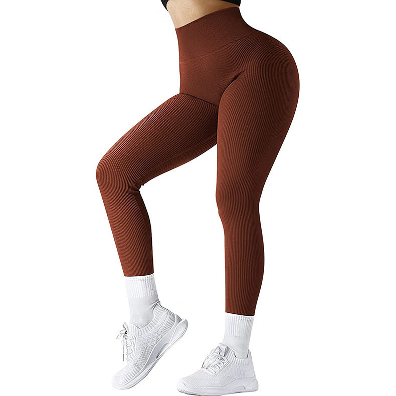 Desiré-High Waist Seamless Leggings Threaded Knitted Fitness Pants Solid Women's Slimming Sports Yoga Pants Elastic Running Sport Leggings - Desiré